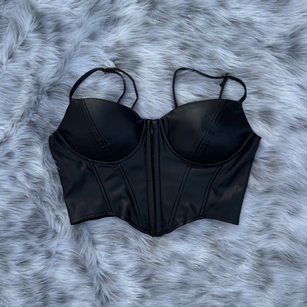 Windsor Black Faux Leather Corset Bustier